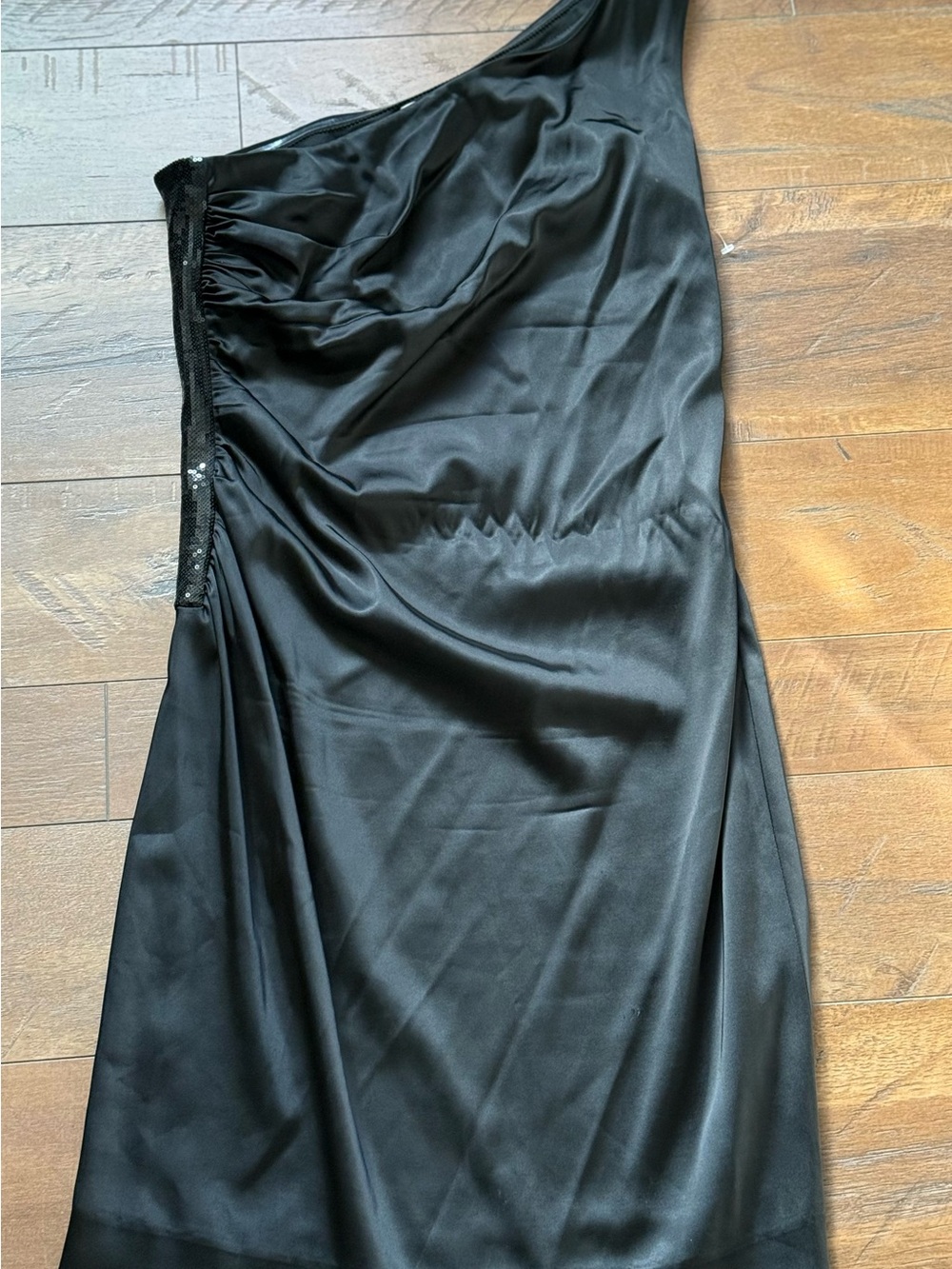 Calvin Klein Black One-Shoulder Satin Evening Gown